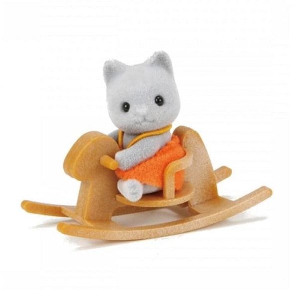 Grey Cat Baby with Rocking Horse