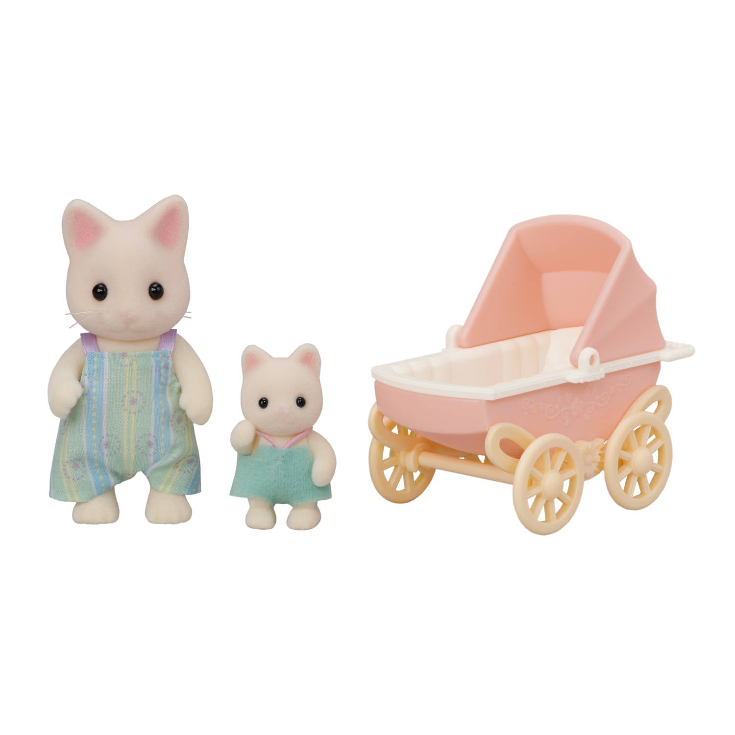 Floral Cat Father & Baby Carriage Set