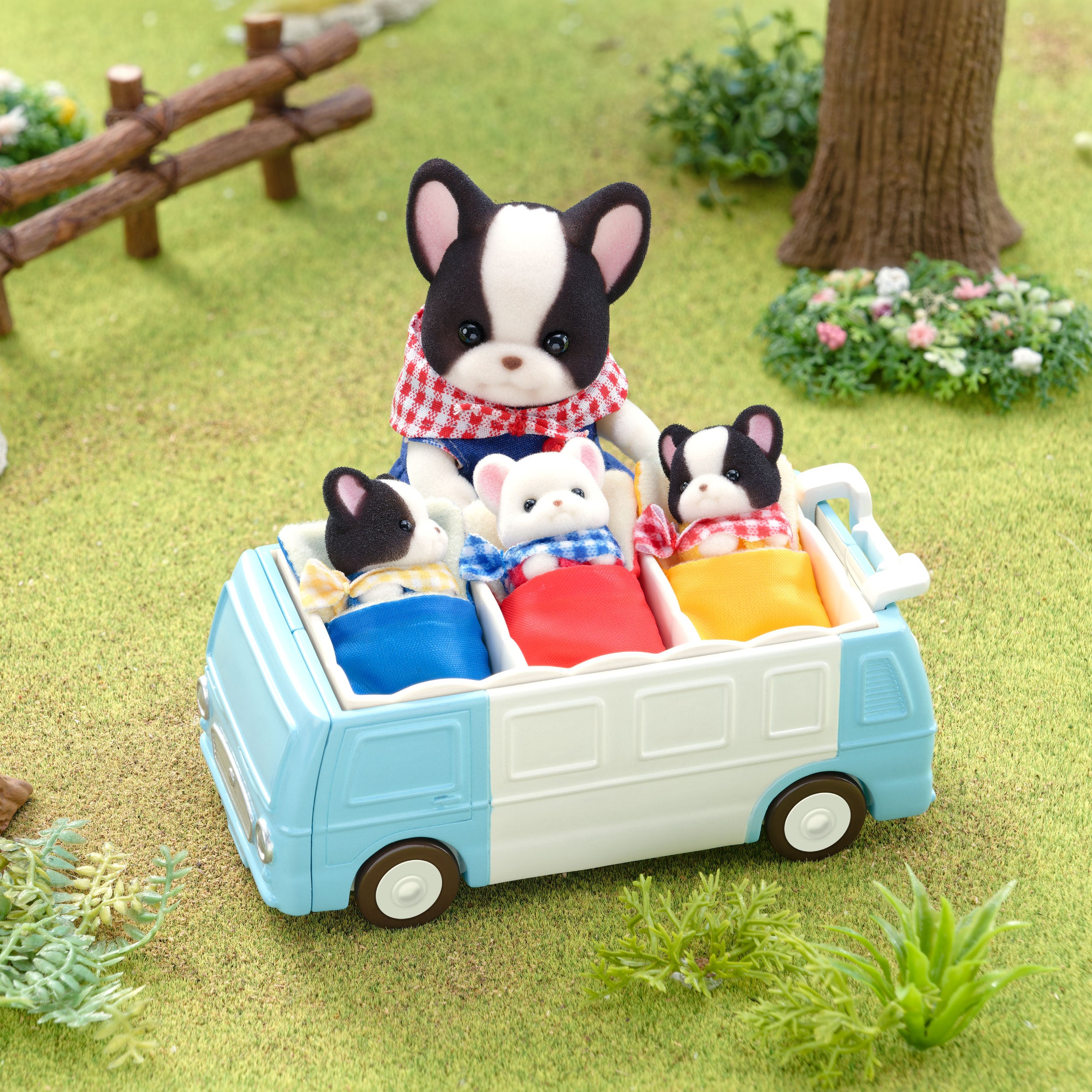 French Bulldog Triplets Camping Style Stroller