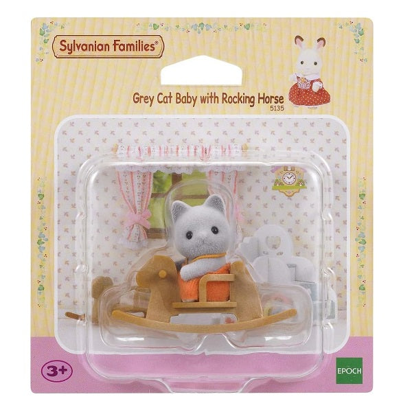 Grey Cat Baby with Rocking Horse