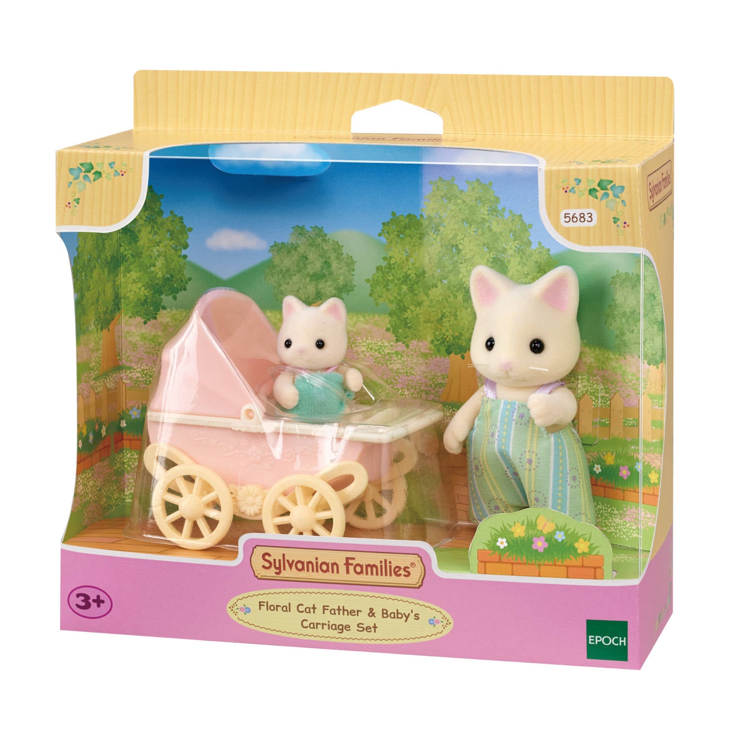 Floral Cat Father & Baby Carriage Set